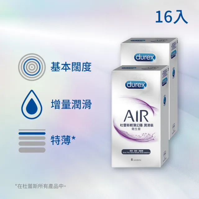 【Durex 杜蕾斯】AIR輕薄幻隱潤滑裝衛生套2盒(共16入 保險套/衛生套/避孕套/安全套/保險套推薦)