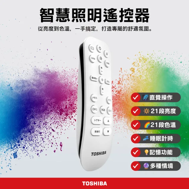 【TOSHIBA 東芝】3-5坪 微月韻45W RA95極光美肌 炫彩RGB 調光調色遙控吸頂燈(LEDRGB45-03S)