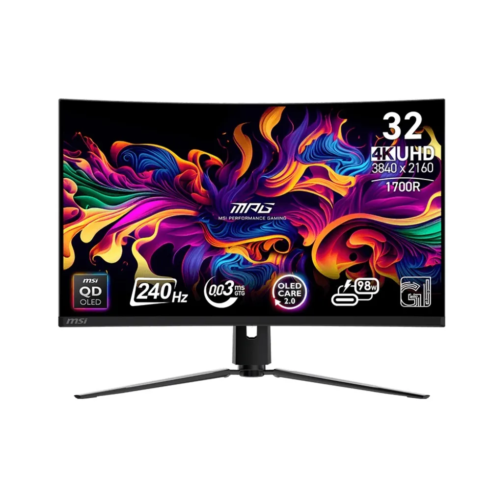 【MSI 微星】MPG 321CURX QD-OLED 32型 240Hz 4K 曲面電競螢幕(1700R/AdaptiveSync/Type-C/HDR 400)