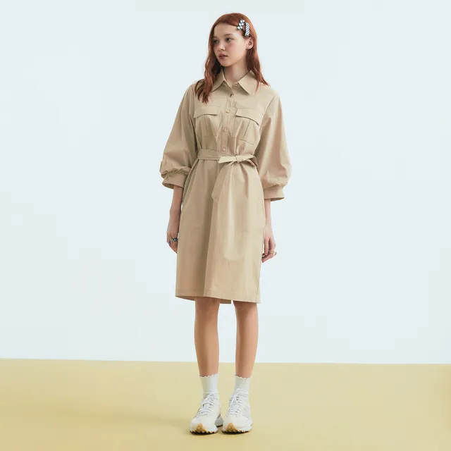 【OUWEY 歐薇】法式知性膨袖長洋裝(卡其色；S-L；3233167006)