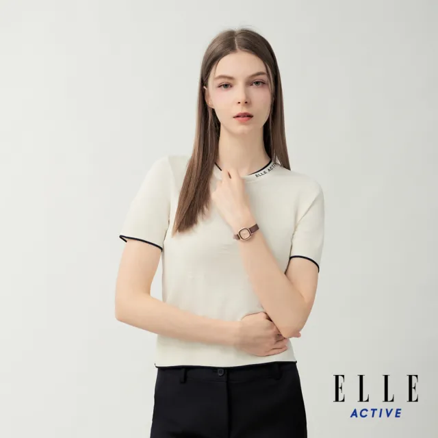 【ELLE ACTIVE】女款 滾邊短袖針織上衣-米白色(EA26S4W5101-91)