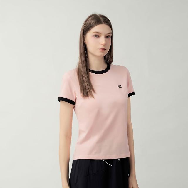 【ELLE ACTIVE】女款 撞色滾邊圓領短袖T恤-粉色(EA26S4W1608#72)