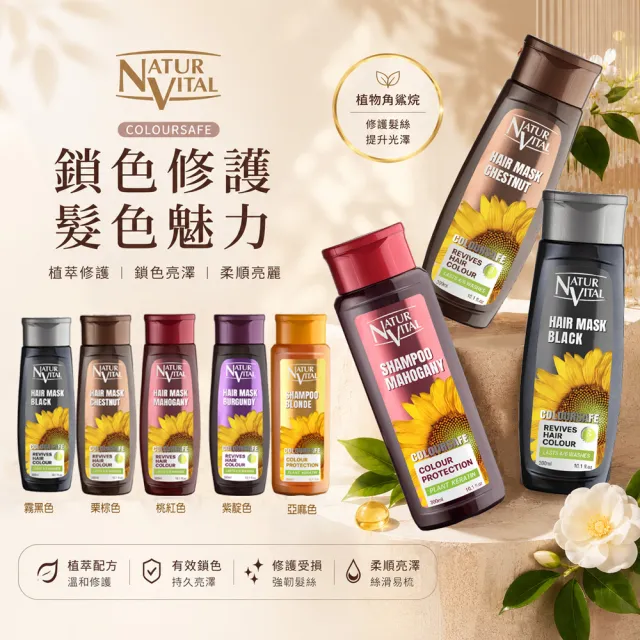 【枸杞家園】NaturVital 西班牙原裝進口 固色護色洗髮精+護髮膜各一瓶組 300ml/瓶