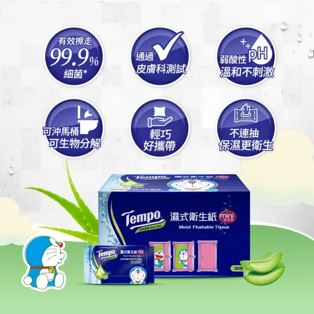moPro會員專屬【TEMPO】哆啦A夢限量版迷你濕式衛生紙小彩箱(清爽蘆薈 7抽*20包)
