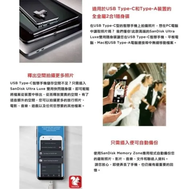 【SanDisk 晟碟】全新版 128GB Ultra Luxe TYPE-C USB 3.2 雙用隨身碟 原廠5年保固 最高讀速400MB/s