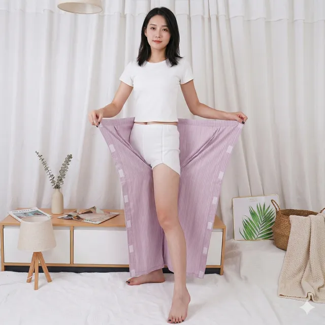 【B+ 大尺碼專家】(上衣+長褲) 護理服 女款 易穿脫 黏貼式 全開 秋冬 全棉 長袖 套裝 (A010101)