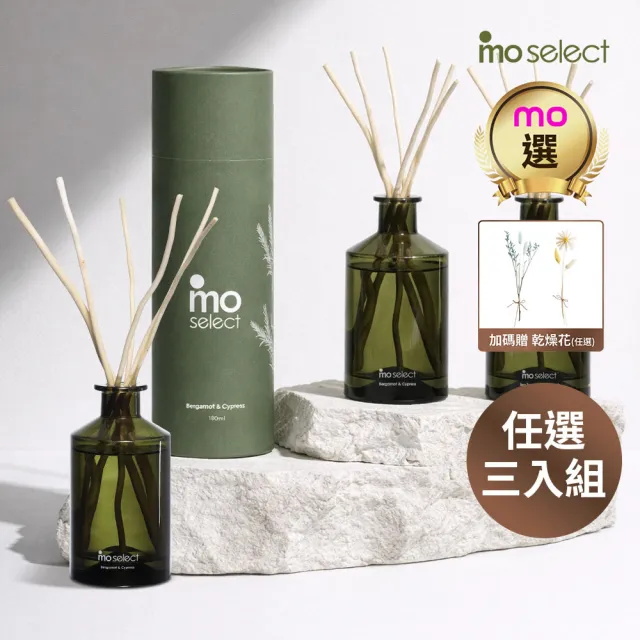 【mo select】植萃精油天然柳枝擴香禮盒3入超值組 180ml(mo選/香氛/精油擴香/送禮/居家香氛交換禮物)