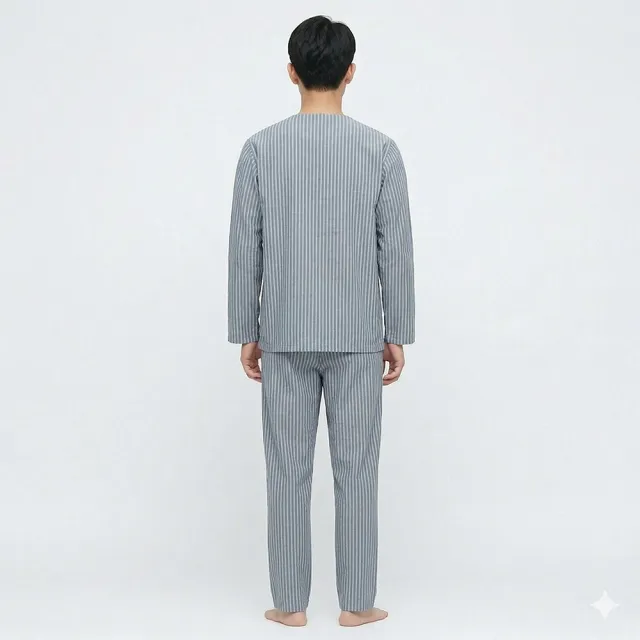 【B+ 大尺碼專家】(上衣+長褲) 護理服 男款 易穿脫 黏貼式 全開 秋冬 全棉 長袖 套裝 (A020101)