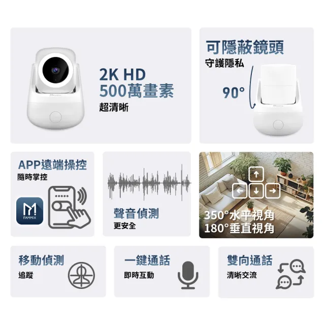 【FAMMIX 菲米斯】XF3 真2K 500萬畫素隱藏式鏡頭WiFi攝影機/監視器(三入組)