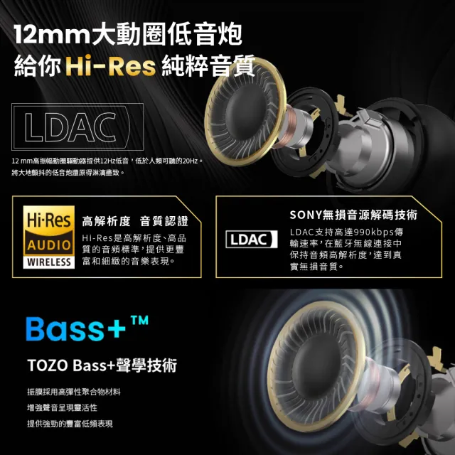 【TOZO】Golden X1 LDAC™旗艦AI輔助真無線降躁藍芽耳機(chatGPT/智慧錄音/Hi-Res認證/原廠公司貨)