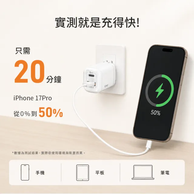 【YOMIX 優迷】60W GaN氮化鎵迷你雙孔快充充電器(Type-C/USB-A/PD3.0/筆電快充/充電頭)