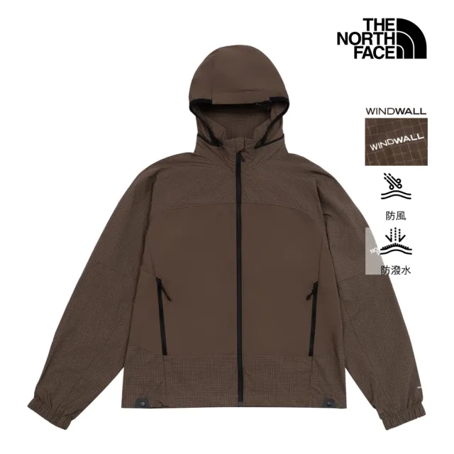 【The North Face】北面男款棕色WindWall防風防曬可收納連帽外套｜8ENF1OI