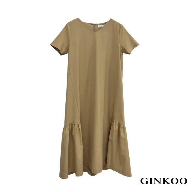 【GINKOO 俊克】V領抽皺剪接長洋裝