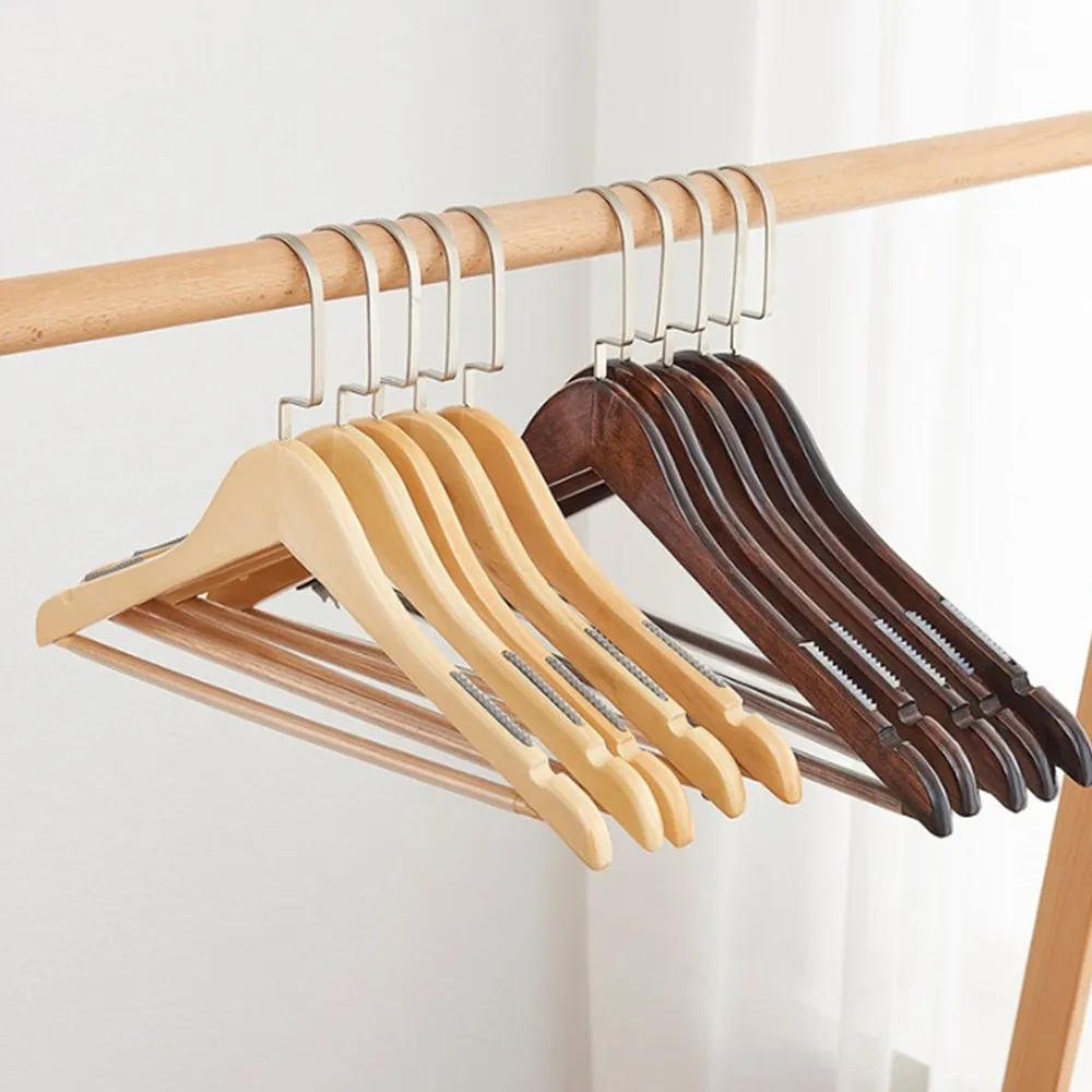 【KARY】20入葡萄牙風高級服飾店用新一代升級版加大原木防滑有桿衣架