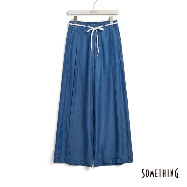 【SOMETHING】女裝 萊賽爾綁帶寬褲(中古藍)