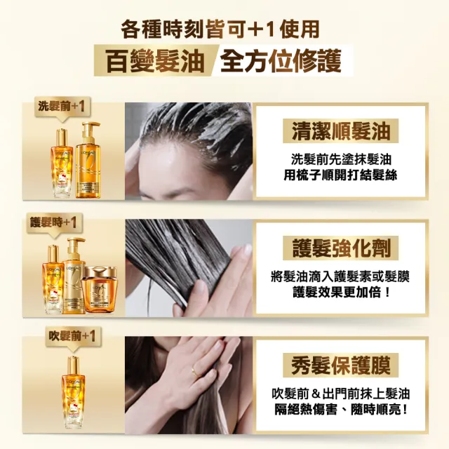 【L’OREAL Paris 巴黎萊雅】金緻護髮精油2入100ml 金色/棕色/玫瑰/草本/護髮精華 任選(護髮油/髮油)