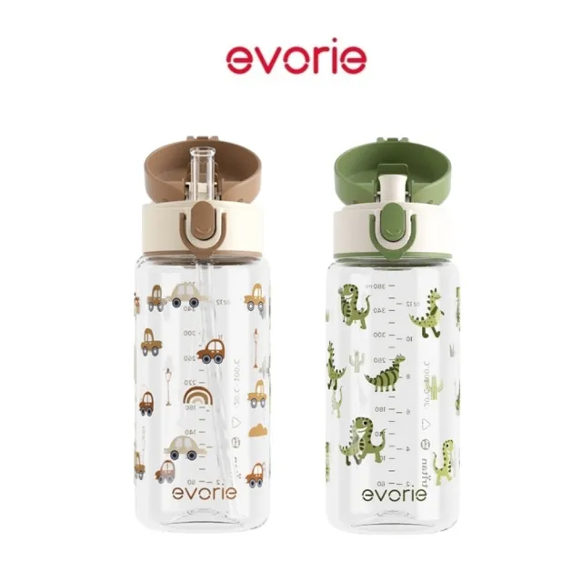 【Evorie】Tritan 380mL 兒童水杯2入組 直飲 / 吸管杯(幼兒水杯 兒童水壺 幼稚園水壺 微笑水杯)