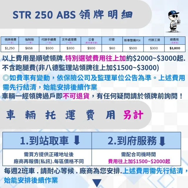 【AEON 宏佳騰】2025 STR 250(250CC/白牌/速柯達/國產車/公司車/普洛吉村重機)