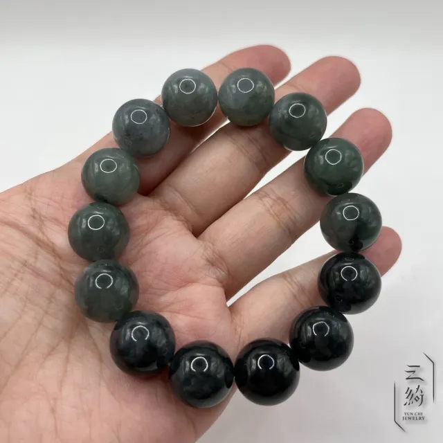 云綺珠寶 YUN CHI 天然緬甸A貨翡翠。冰潤 漸變色 烏雞 手串 14mm