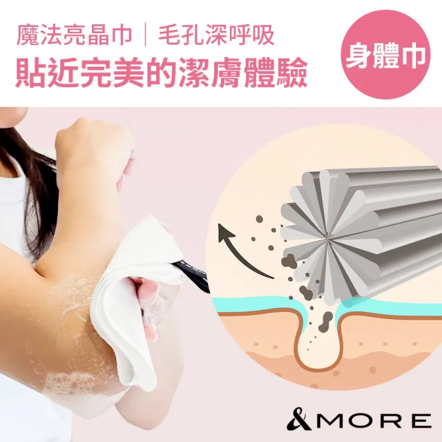 【&MORE 愛迪莫】魔法亮晶巾 深層清潔去角質-身體巾x1(使用洗臉巾省下洗臉機 沐浴球 美體巾 皮膚保養)
