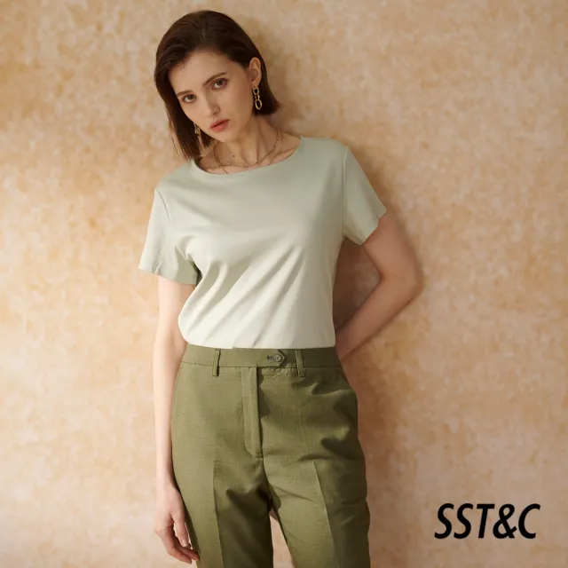 【SST&C】女裝 青瓷綠船型領短袖T恤8762405002(換季55折)