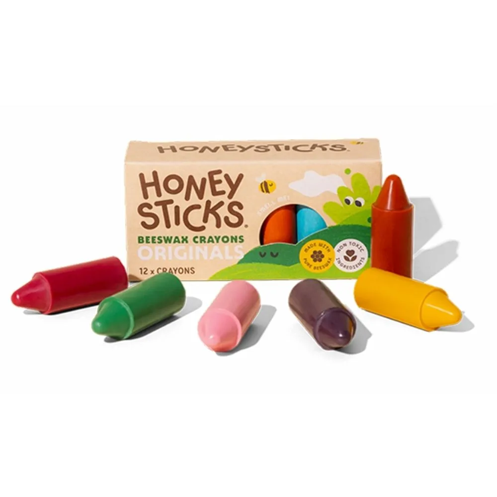 【HONEY STICKS】紐西蘭純天然蜂蠟無毒蠟筆-1歲以上寶寶適用(12色矮胖型)