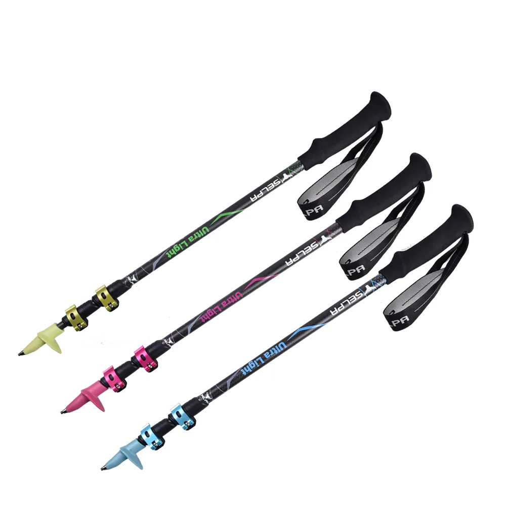 【SELPA】淬鍊碳纖維三節式外鎖登山杖(超值兩入組)