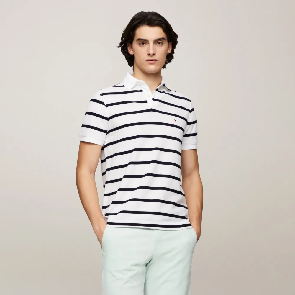 【TOMMY HILFIGER】官方旗艦館 精緻條紋彈性 Polo 衫_裸色