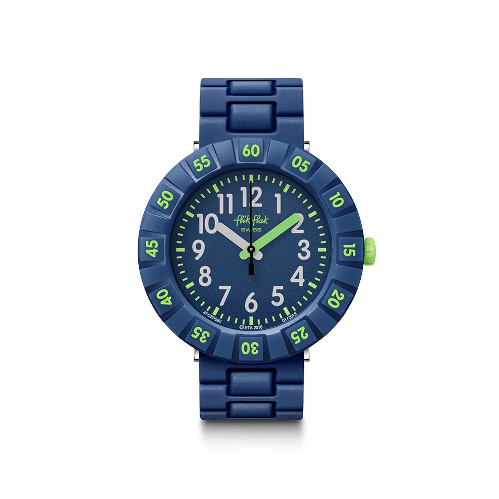 【Flik Flak】兒童手錶 SOLO DARK BLUE 兒童禮物/安全防水/瑞士製造 FCSP086(36.7mm)