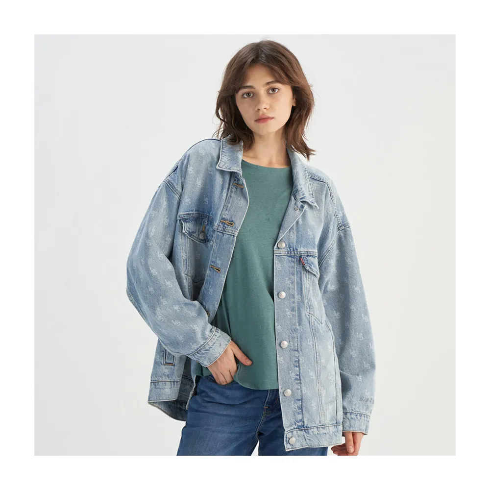 【LEVIS】女款 寬鬆 TYPE III 牛仔外套 丹寧外套 滿版LOGO 熱賣單品 001C4-0001