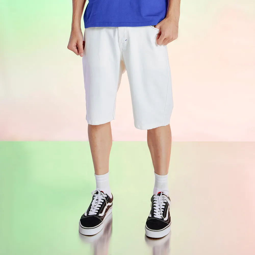 【EDWIN】男裝 EDGE JERSEYS 迦績合身牛仔短褲(白色)