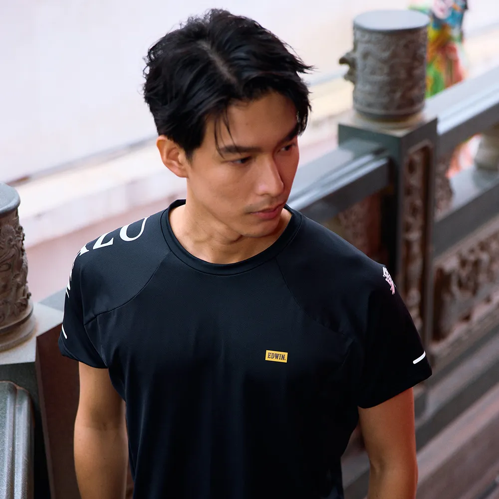 【EDWIN】男裝 白沙屯MAZU運動短袖T恤(黑色)