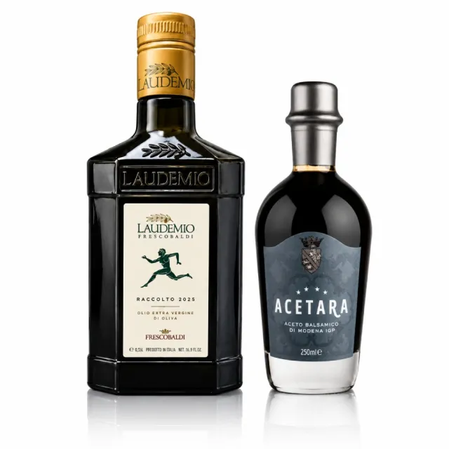 【Laudemio Frescobaldi】特級冷壓初榨橄欖油250ml+Acetara巴薩米克醋四星藍標250ml 油醋組 經典義式調味組