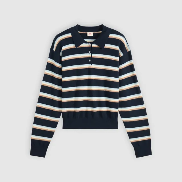 【LEVIS】條紋長袖Polo衫 / 微彈性 女生上衣 人氣新品 007VY-0004