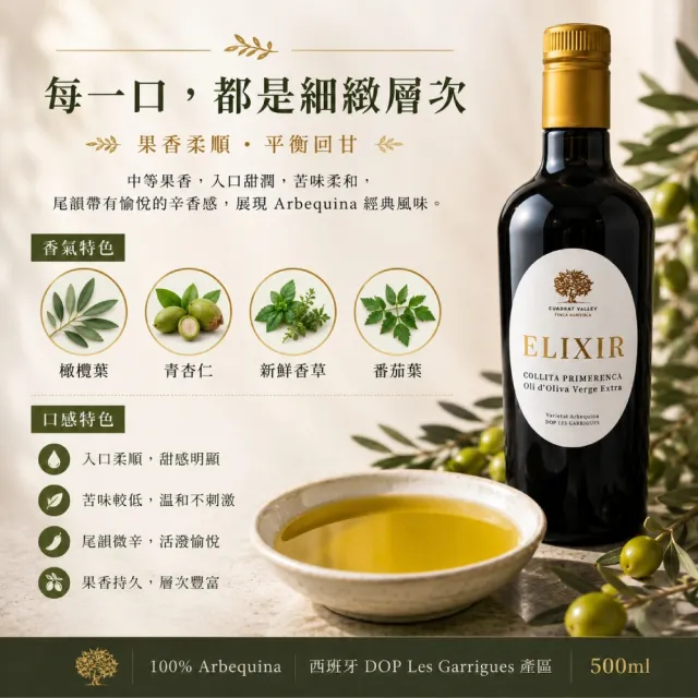 【CUADRAT VALLEY】艾利爾特級冷壓初榨橄欖油 500ml(初入口帶有柔和甜感)雙11