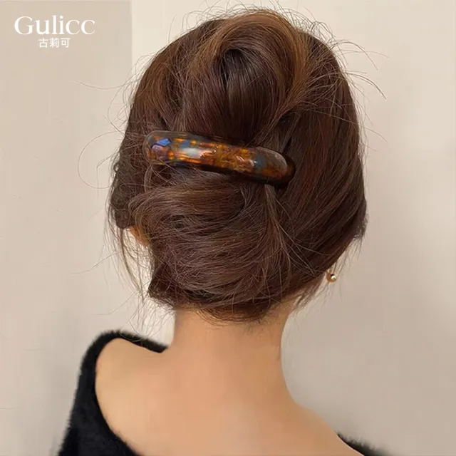 【Gulicc 古莉可】髮夾 法式 光澤感 橢圓 彈簧夾(7夕情人節 生日 髮飾 頭飾 鯊魚夾 抓夾 禮物)