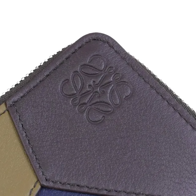 【LOEWE 羅威】PUZZLE  經典烙印LOGO撞色拼接信用卡證件零錢包(綠藍)