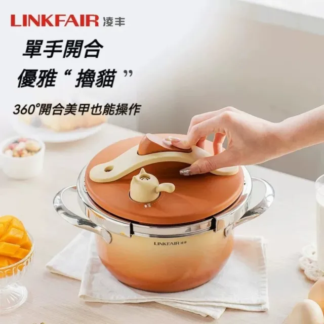 LINKFAIR 壓力鍋 304高壓鍋 迷你防爆壓力鍋（10重安全保護 微調彈簧閥 單手開蓋守護美甲）