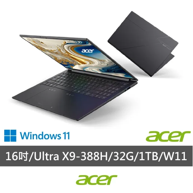 【Acer 宏碁】16吋Ultra X9 3K OLED輕薄AI筆電-鈦金灰(SFG16-I71-94JT/Ultra X9-388H/32G/1TB/W11)