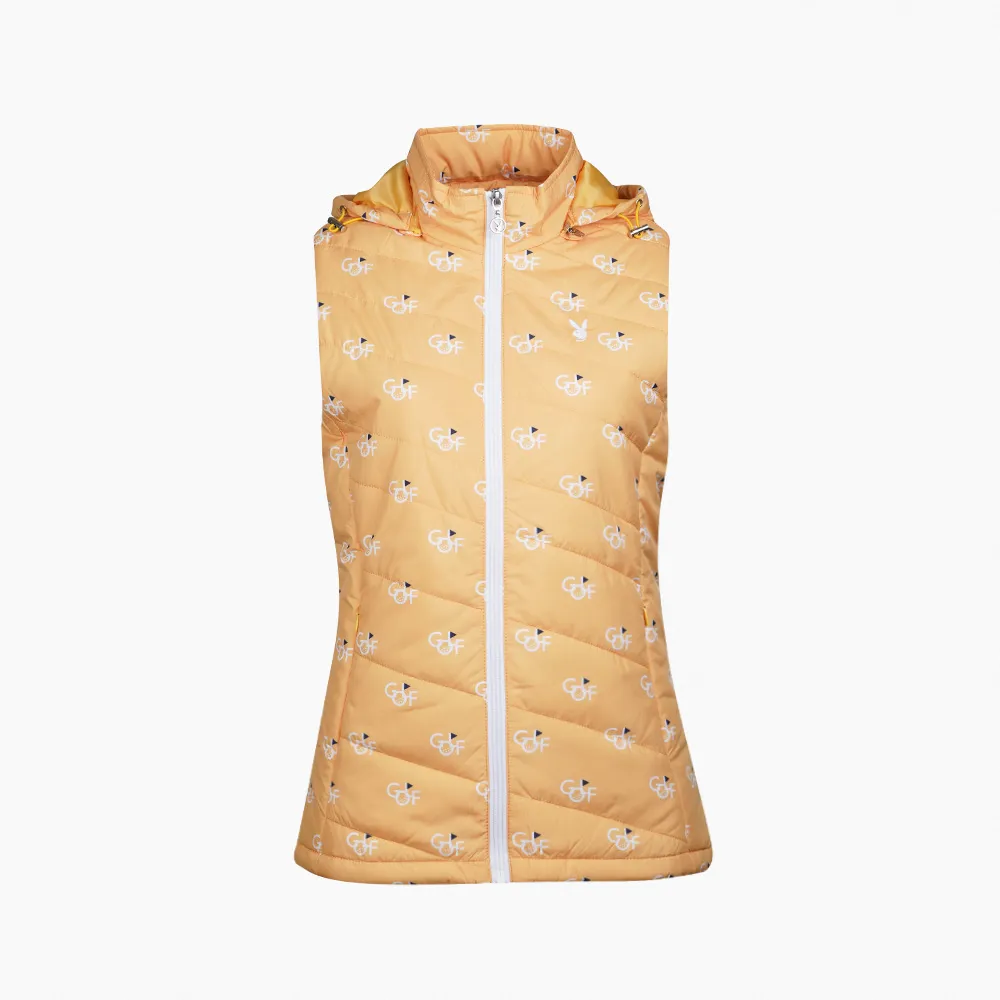 【PLAYBOY GOLF】女款可拆帽GOLF印花鋪棉背心-黃(防潑水/高爾夫/KB22212-35)