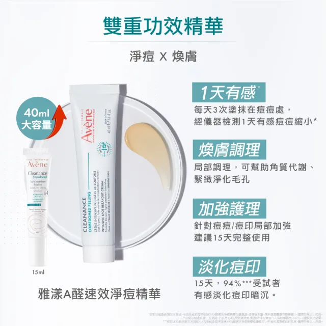 【Avene 雅漾】官方直營  煥亮淨痘速效組(雙酸角質煥亮潔膚露400ml+A醛淨痘精華40ml)