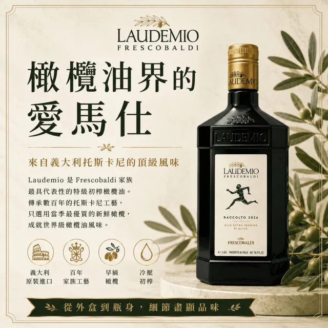 【Laudemio Frescobaldi】冷壓特級初榨橄欖油 250ml x 2瓶(早摘、可生飲、酸價0.2%)雙11