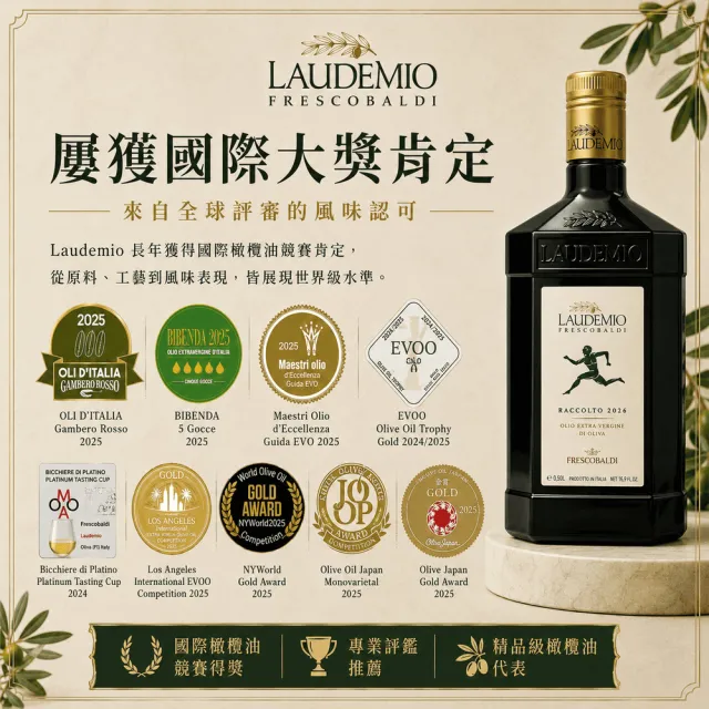 【Laudemio Frescobaldi】冷壓特級初榨橄欖油 250ml x 2瓶(早摘、可生飲、酸價0.2%)雙11
