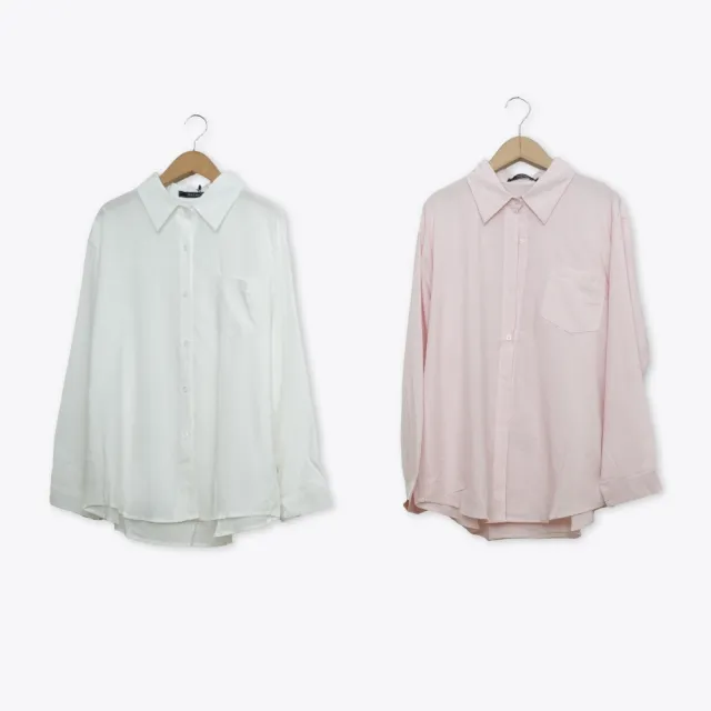 【MASTINA】透膚亞麻長袖襯衫 白 粉(魅力商品)
