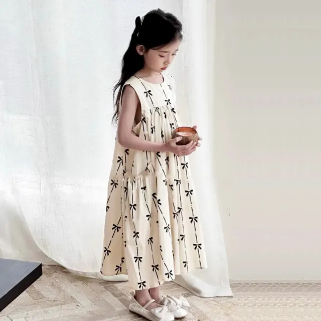 【橘魔法】日系奶油蝴蝶結背心裙 兒童 女童 童裝 無袖洋裝 連衣裙 連身裙 裙子