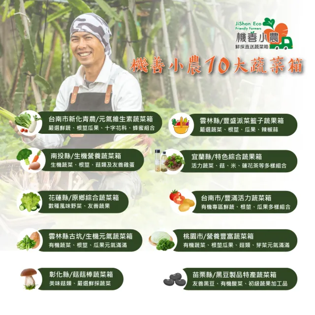 【機善小農】蔬菜箱_南投縣_家庭箱12件(每週出箱)(有機友善/鮮採直送/安心健康/支持家鄉好農產)