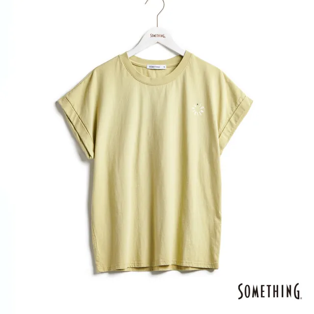 【SOMETHING】女裝 森林反摺袖短袖T恤(淡綠色)
