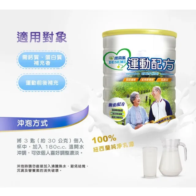 【易而善】德森蜜運動配方奶粉1500g×1罐(運動營養/鯊魚軟骨粉/牛磺酸/鈣質/菊苣纖維/益菌)