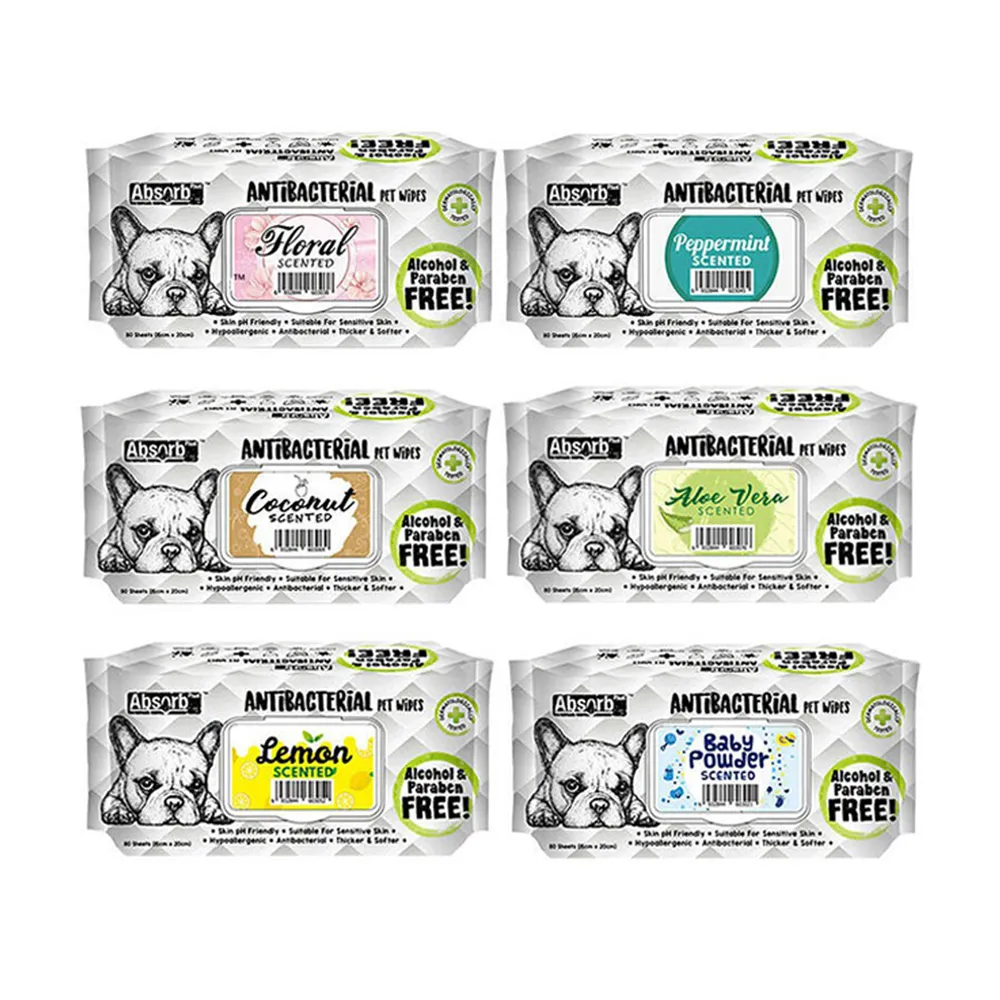 【Absorb Plus】寵物抗菌濕紙巾80抽*6包-八種味道 專為寵物體質設計(不含酒精螢光劑/貓狗適用)