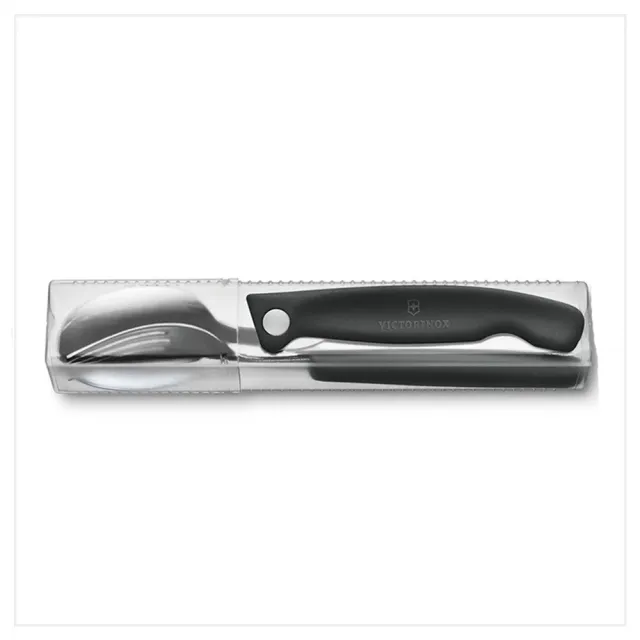 【VICTORINOX 瑞士維氏】餐具三件組 Swiss Classic 削皮刀、叉、匙套裝 黑色/綠色(6.7193.3F/6.7194.3FC1)